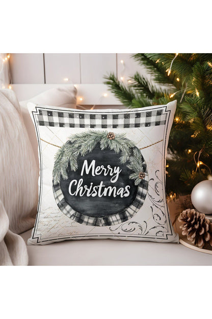 Yılbaşı, Christmas, Kış, Winter Serisi Ekoseli Kırlent - Kırlent Kılıfı