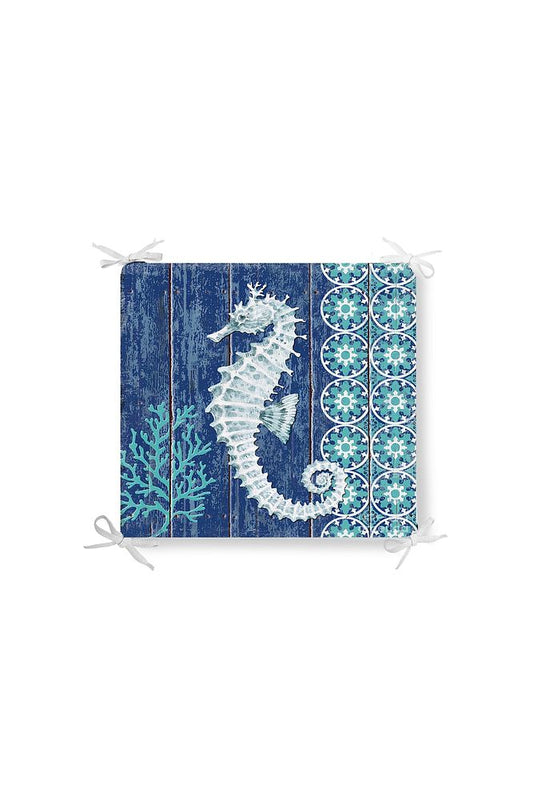 Marine Striped Seahorse Pattern Zippered Chair Cushion