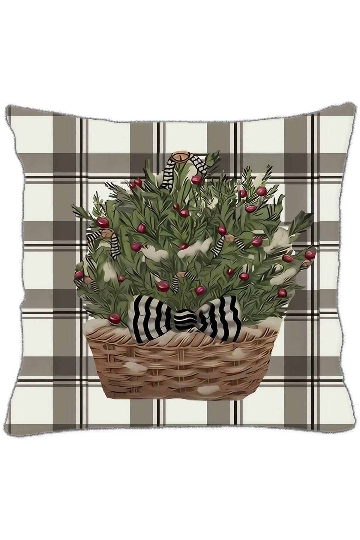 Yılbaşı, Christmas, Kış, Winter Ekoseli Seri Sepet No:4 Kırlent - Kırlent Kılıfı