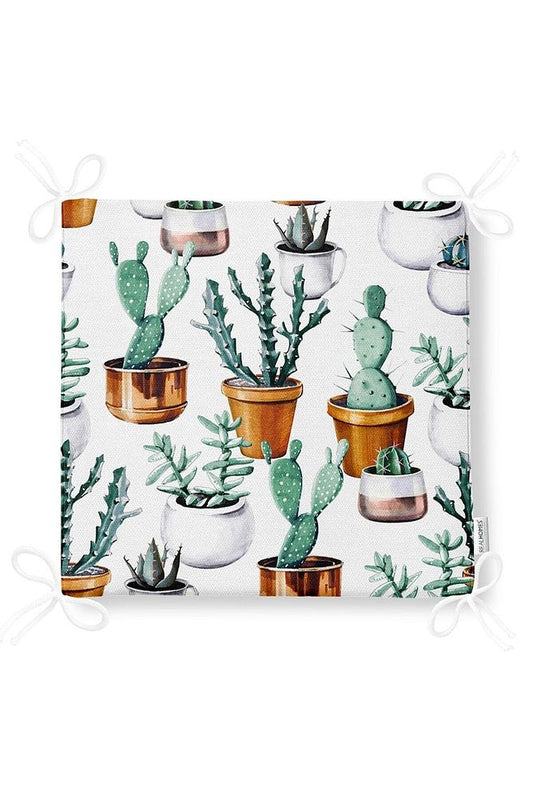 Flowerpot Cactus Patterned Zippered Chair Cushion
