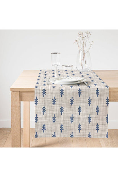 Pine Tree Motif Runner on Denim Background