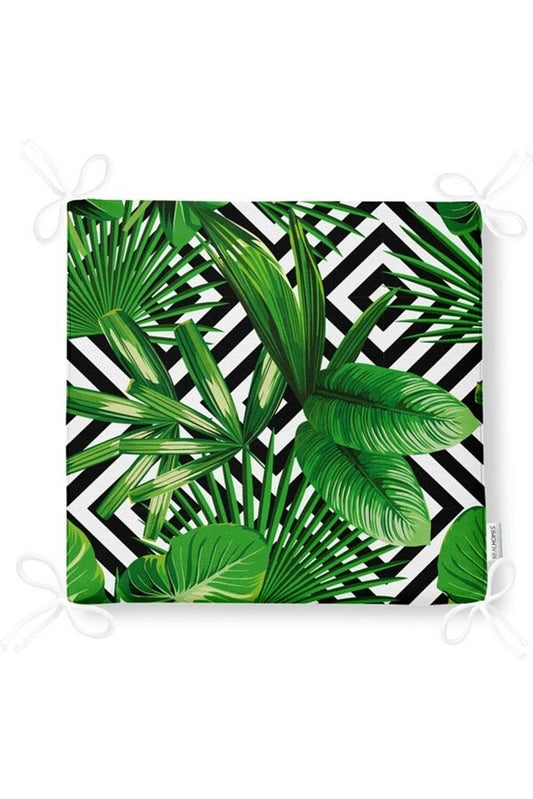 Tropical Leaf Patterned Zippered Chair Cushion