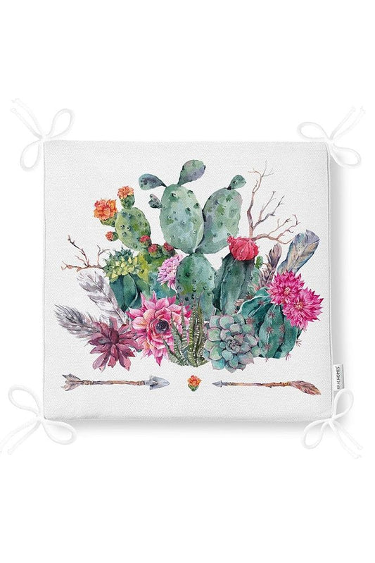 Zippered Chair Cushion with Arrow Motif and Desert Plant Pattern