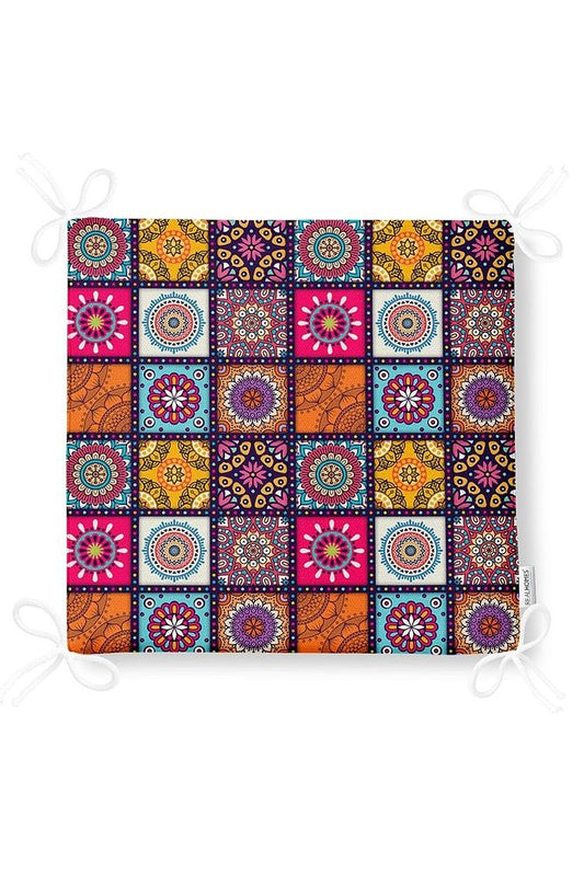Checkered Ethnic Patterned Zippered Chair Cushion