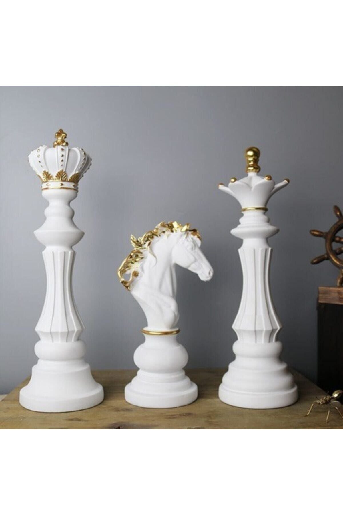 Decorative Chess Set (Giant Size) Set of 3 White Figurines - Decor