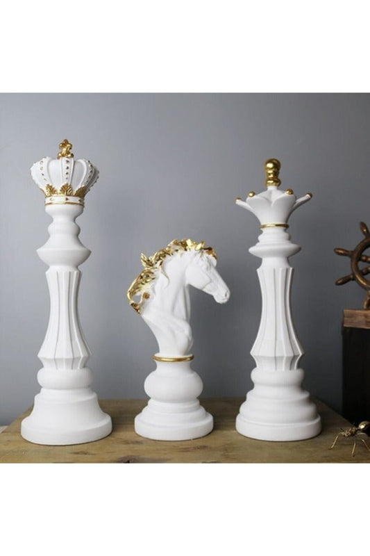 Decorative Chess Set (Giant Size) Set of 3 White Figurines - Decor