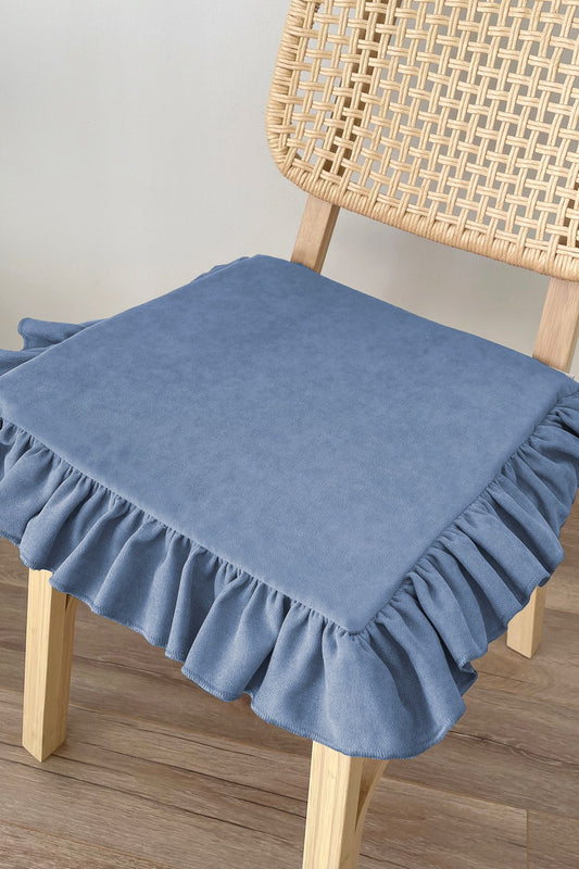 Ruffle Liquid &amp; Stain Repellent Scandinavian Chair Cushion Indigo Blue