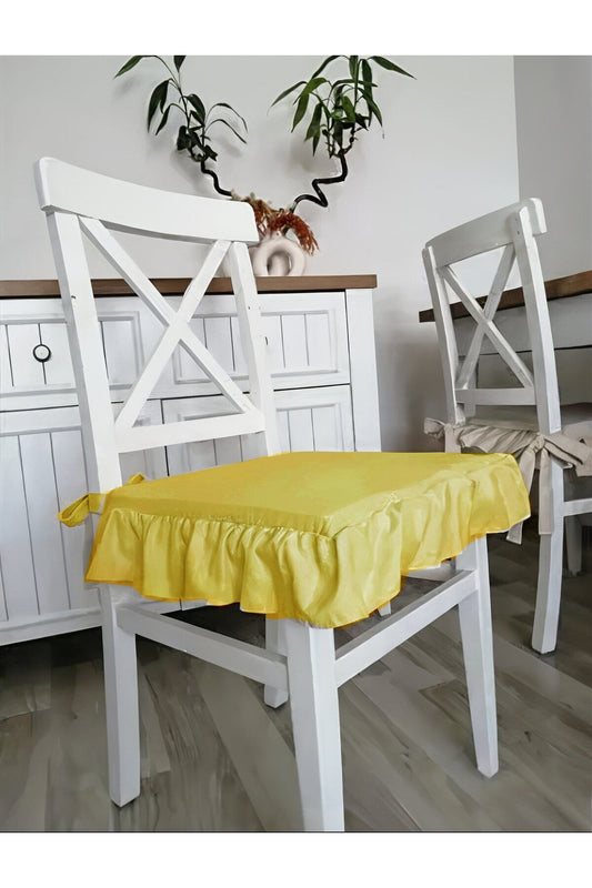 Ruffle Liquid &amp; Stain Repellent Scandinavian Chair Cushion Sun Yellow