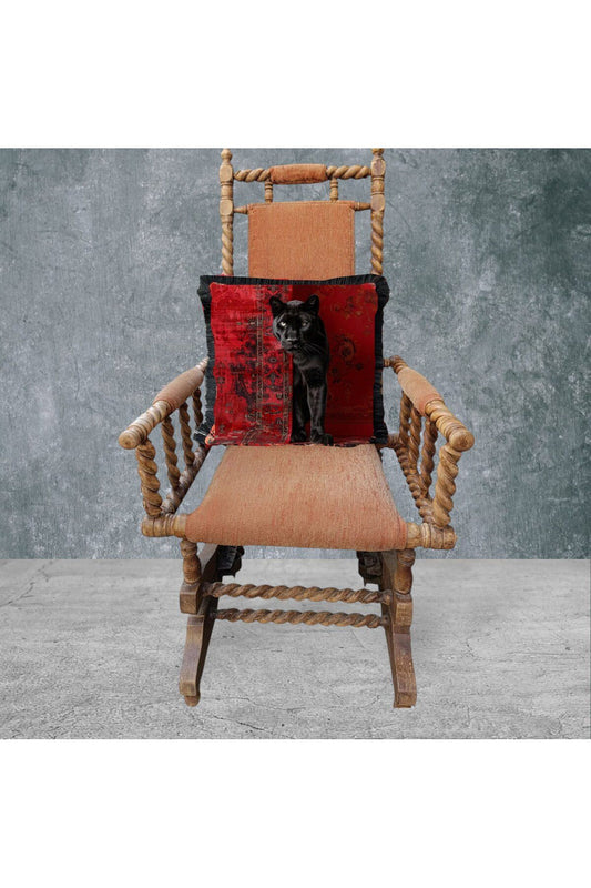 Panter Çift Taraflı Dekoratif Püsküllü - Saçaklı Kırlent Kılıfı 1 Adet 43x43cm