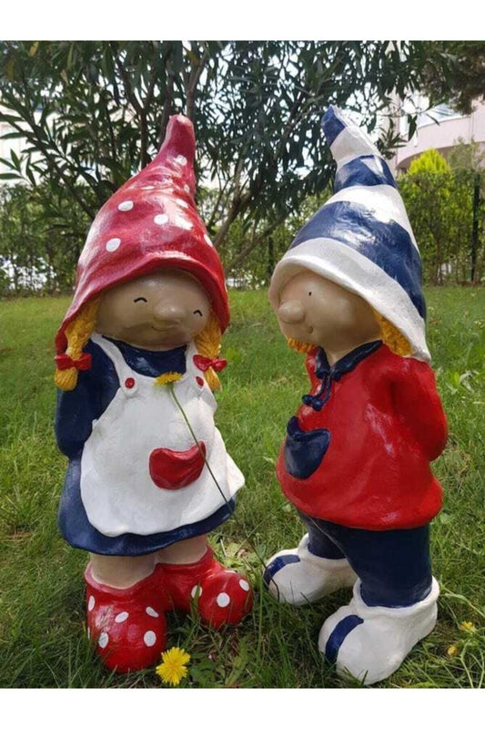 Kırmızı Lacivert Cüceler 2'li Takım Dekoratif Obje