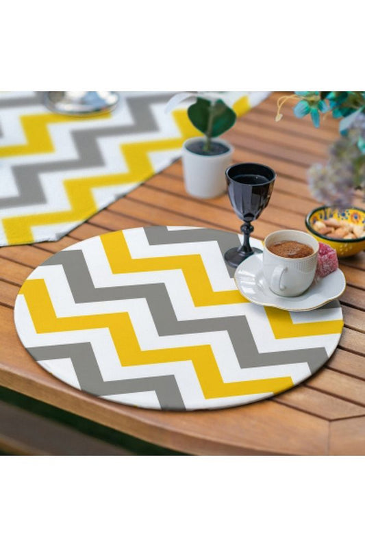 Yellow Gray Zigzag Pattern 2 Pieces Winter Overlay, Fabric - Wooden Inside Overlay