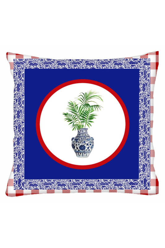 Kırmızı Pötikare Çerçeveli Bleu Blanc Yeşil Çiçek Yastık & Kırlent & Kırlent Kılıfı No: 4