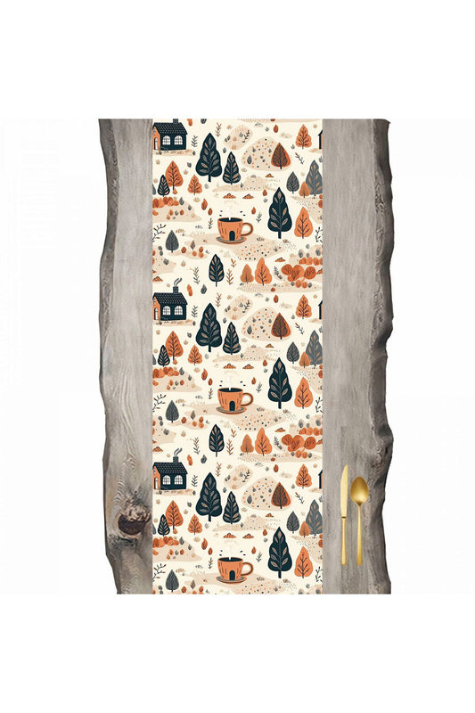 Autumn Series Cream Base Trees and Houses Runner - 45 x 140 cm