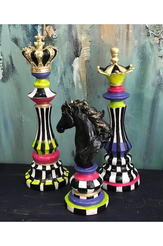 Triple Chess Set Statue King Queen Knight Mackenzie