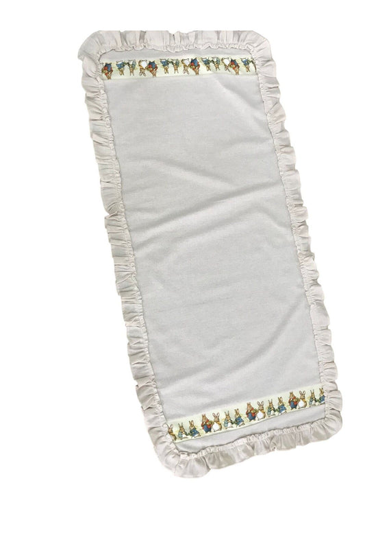 Keten, Bohem, Fırfırlı, Vintage, 4 Adet Amerikan Servis ve Fırfırlı Runner Tavşan Set
