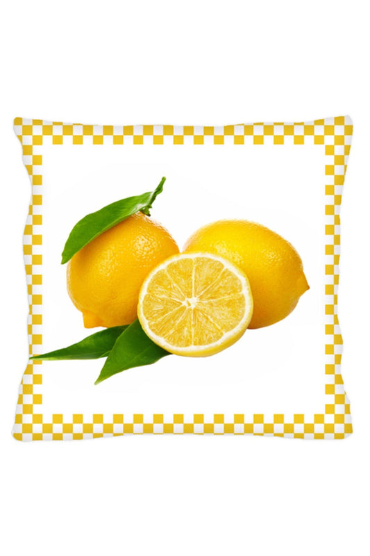 Limon Serisi Sarı Beyaz Pötikare Kenarlı Yastık & Kırlent & Kırlent Kılıfı Seri No : 2