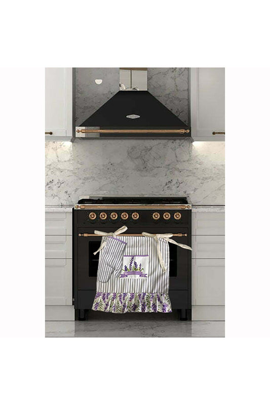 Lavender Pattern 4-Piece Kitchen Set; Oven Apron, Oven Glove, Hand Towel and Pot Holder Set