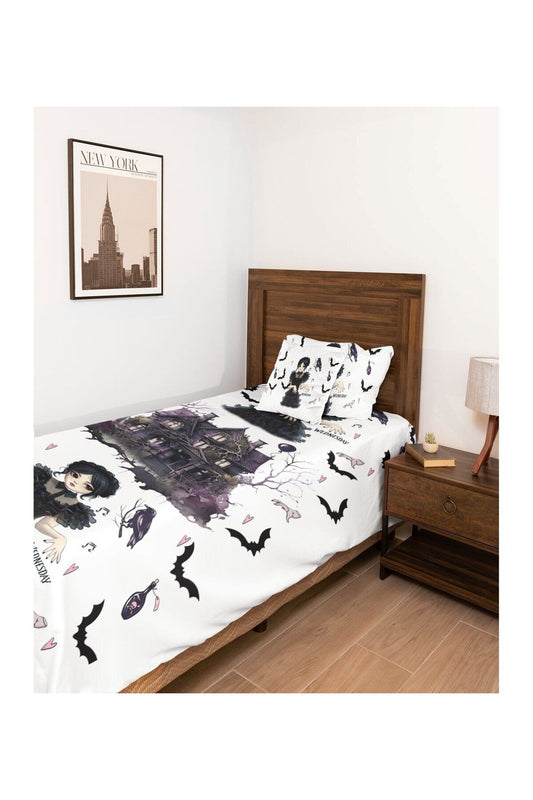 Wednesday Adams Family Patterned Bedspread and Pillowcase