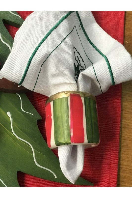 Ceramic Red Green Napkin Ring &amp; Ring 6 Pieces