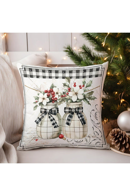 Yılbaşı, Christmas, Kış, Winter Serisi Ekoseli Kırlent - Kırlent Kılıfı