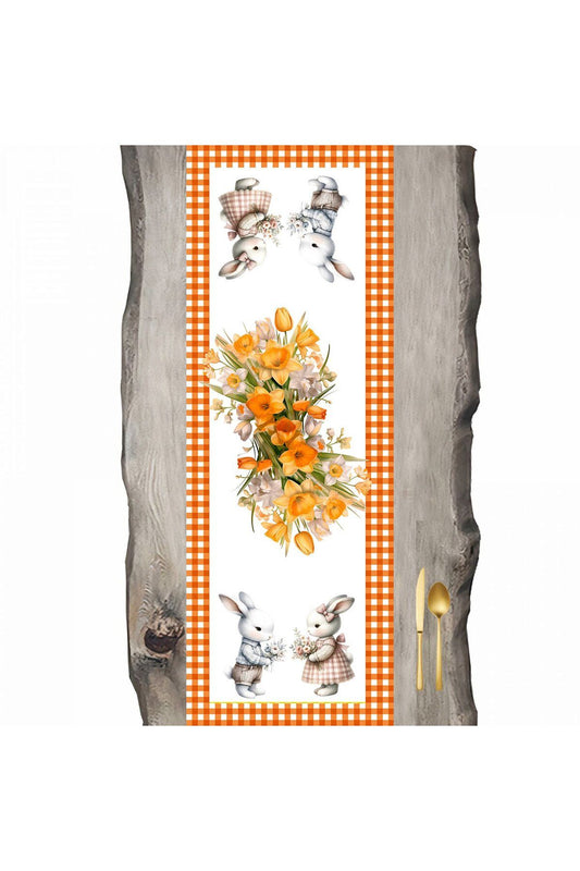 Rabbit Orange Gingham Framed Special Pattern Runner - Runner