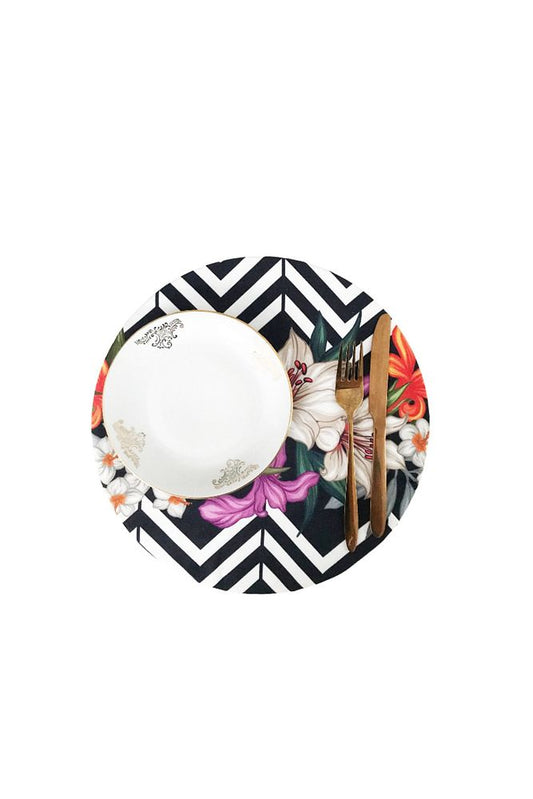 Lily Pattern Black and White Striped Ground 2 Pieces Winter Supla, Fabric - Wooden Inside Supla