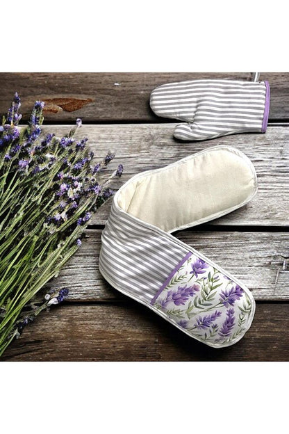 Lavender Pattern 4 Piece Kitchen Set; Kitchen Apron, Oven Glove, Hand Towel and Pot Holder Set