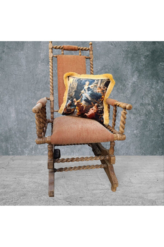 Barok Çift Taraflı Dekoratif Püsküllü - Saçaklı Kırlent Kılıfı 1 Adet 43x43cm