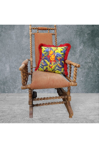 Tropikal Çift Taraflı Dekoratif Püsküllü - Saçaklı Kırlent Kılıfı 1 Adet 43x43cm