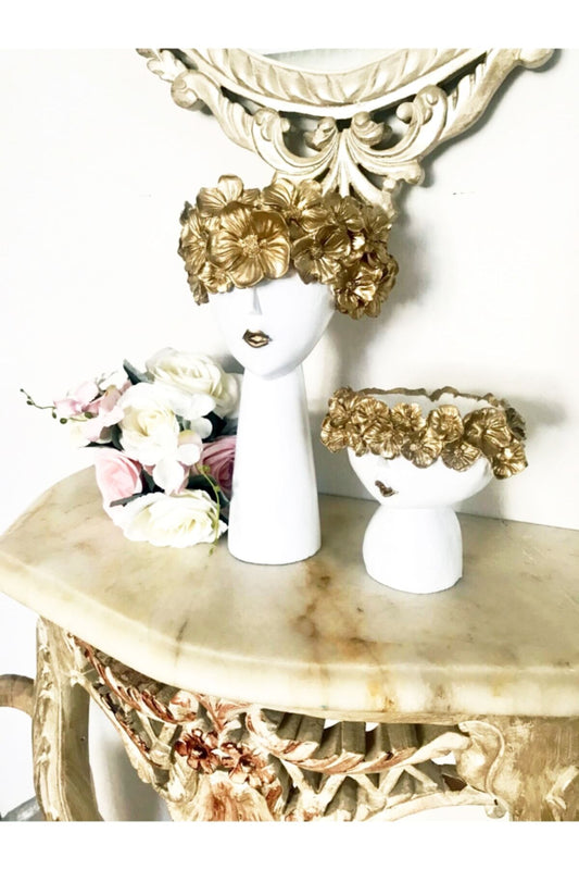 Flower Girl Flowerpot Set Gold White