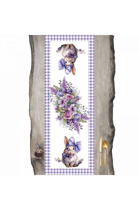 Rabbit Purple Gingham Framed Special Pattern Runner - Runner