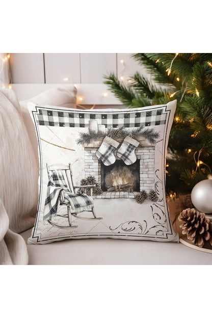 Yılbaşı, Christmas, Kış, Winter Serisi Ekoseli Kırlent - Kırlent Kılıfı