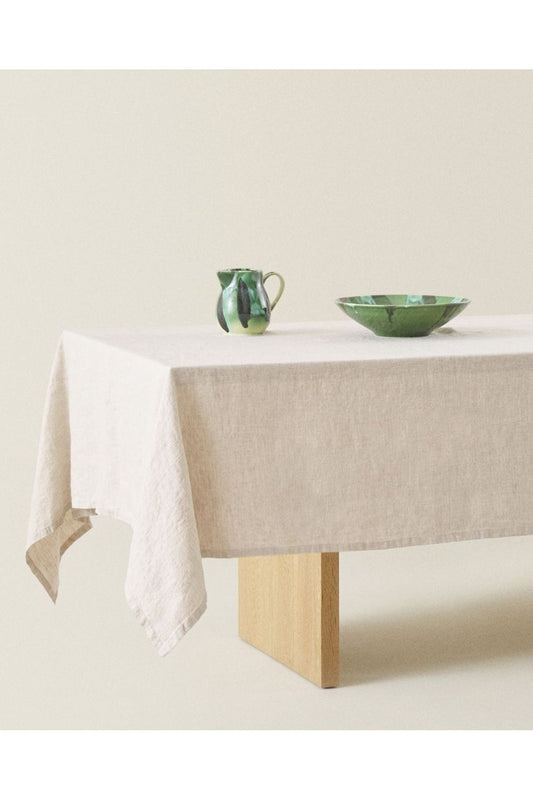 Naturel Keten Masa Örtüsü Çiftlik Evi Tarzı, Keten Vintage, Bohem, İskandinav %100 Pamuk Naturel Ma