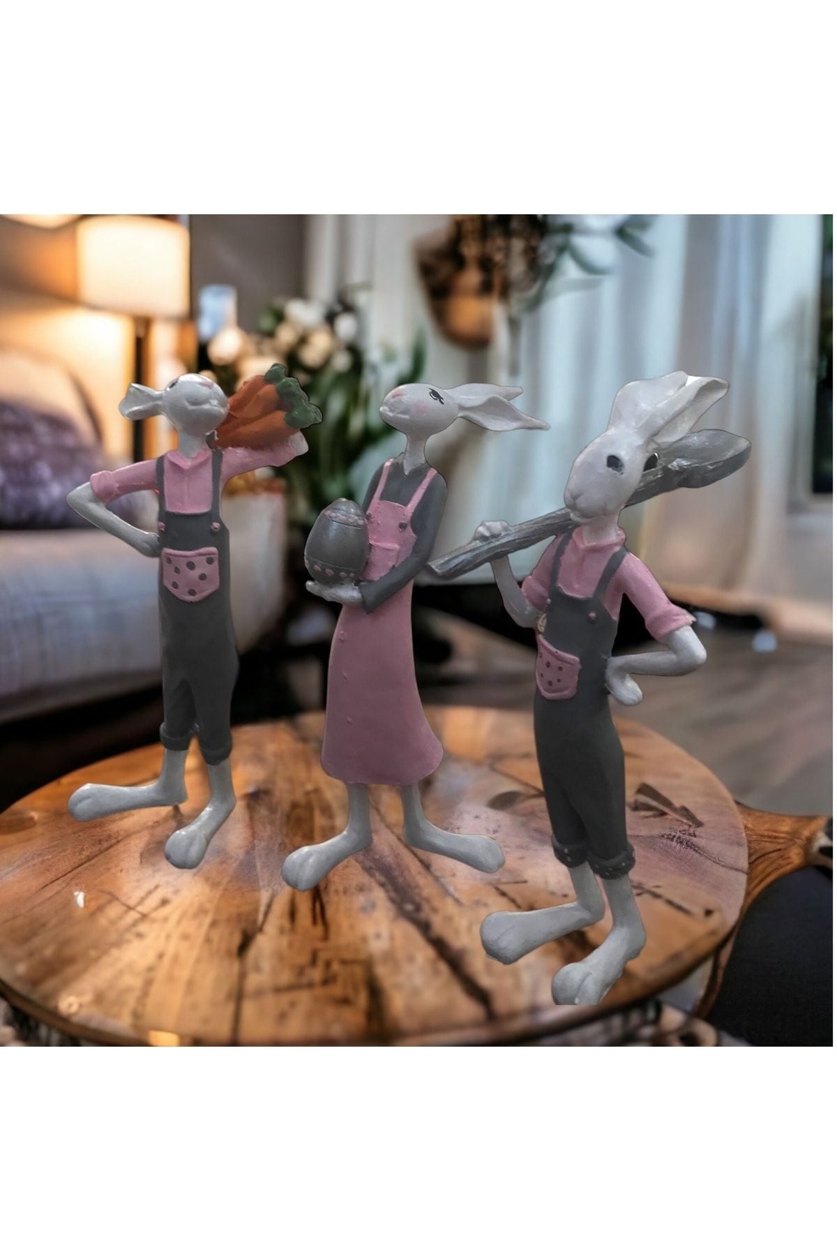 Gardener Brothers Rabbit Family Decorative Oble 3-Piece Pink Gray