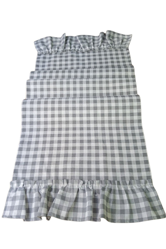 Plaid Grey White Ruffle Runner