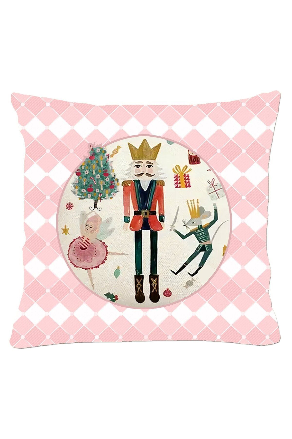Yılbaşı, Christmas, Kış, Winter Falala Serisi Pembe Nutcracker No:3 Kırlent - Kırlent Kılıfı
