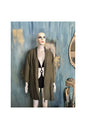 Ham Nakışlı Oversize Keten Kısa Ceket Kimono / Kaftan Haki Rengi