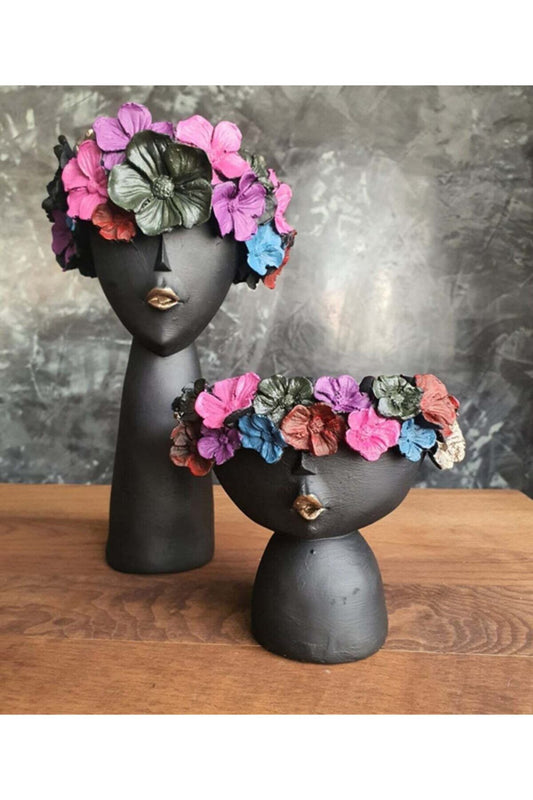 Flower Girl Flowerpot Set Black and Colorful