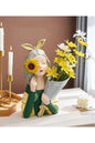 Girl with Sunflower Bouquet Statue Green