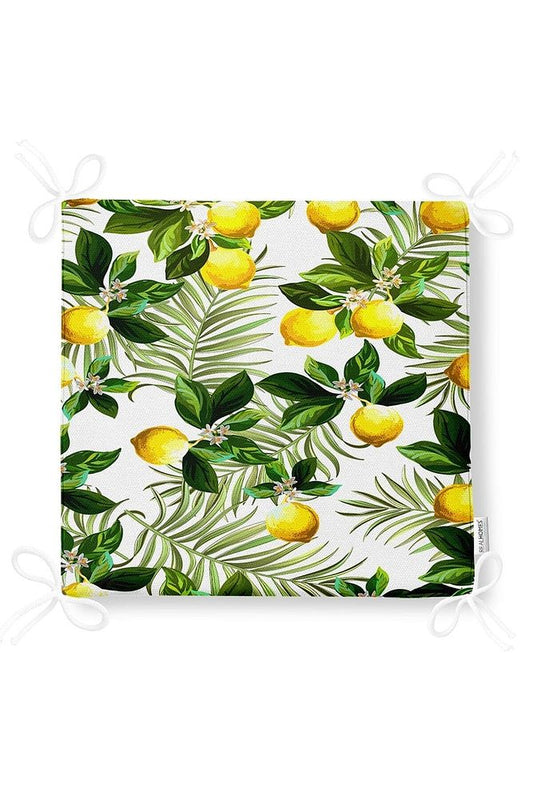 Lemon Leaves Patterned Zippered Chair Cushion