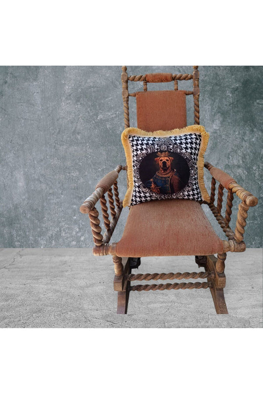 Köpek Çift Taraflı Dekoratif Püsküllü - Saçaklı Kırlent Kılıfı 1 Adet 43x43cm