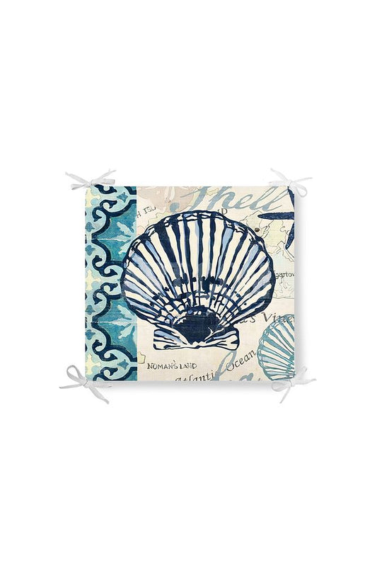 Marine Turquoise Oyster Pattern Zippered Chair Cushion