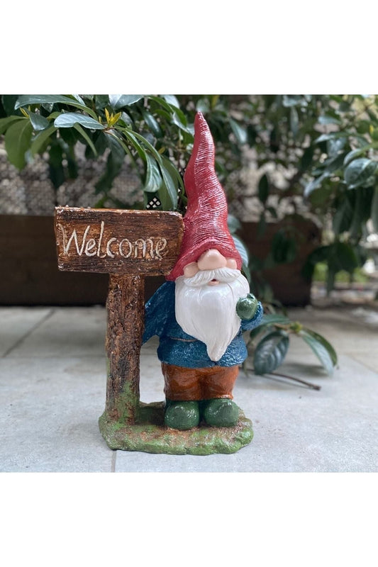 Welcome Written Garden Gnome