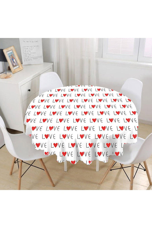 Love - Aşk - Valentine Desen Yuvarlak Masa Örtüsü