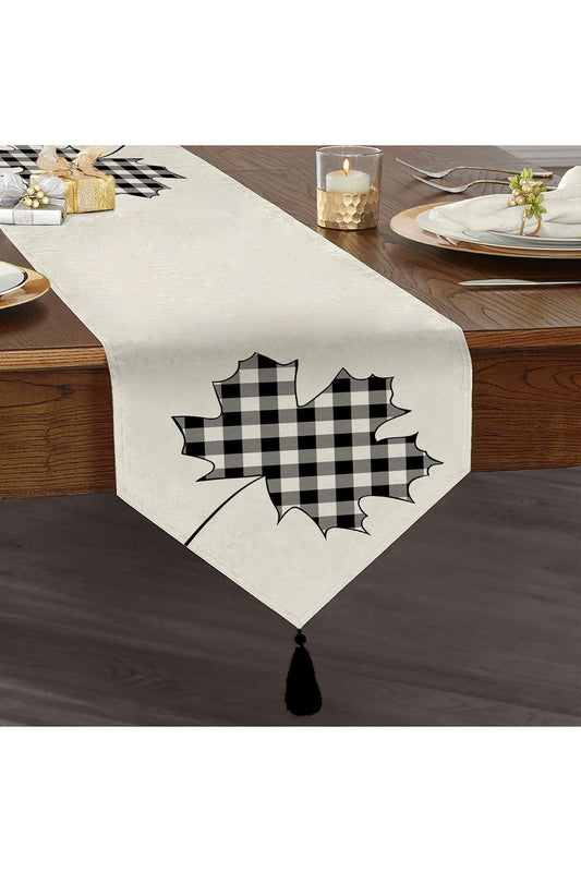 Black Gray Plaid Plane Leaf Triangle Tasseled Runner