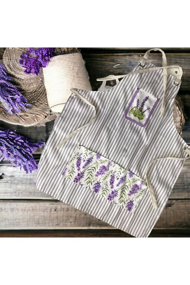 Lavender Pattern 4 Piece Kitchen Set; Kitchen Apron, Oven Glove, Hand Towel and Pot Holder Set