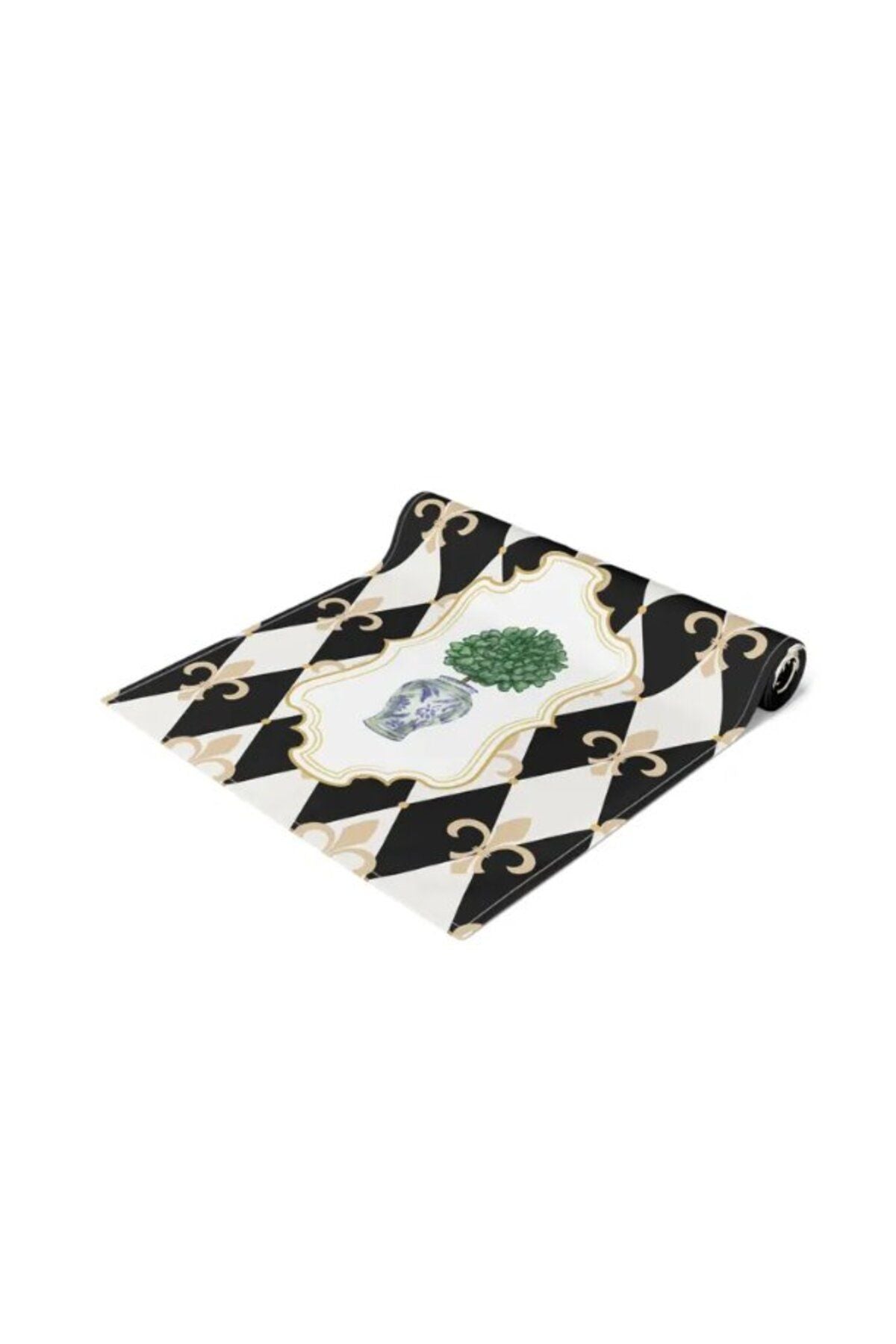 Cortly Harlequin Fleur de lis chinoiserie mavi ve beyaz vazo Desen Ranır - Runner