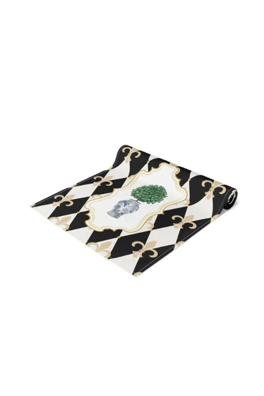 Cortly Harlequin Fleur de lis chinoiserie mavi ve beyaz vazo Desen Ranır - Runner