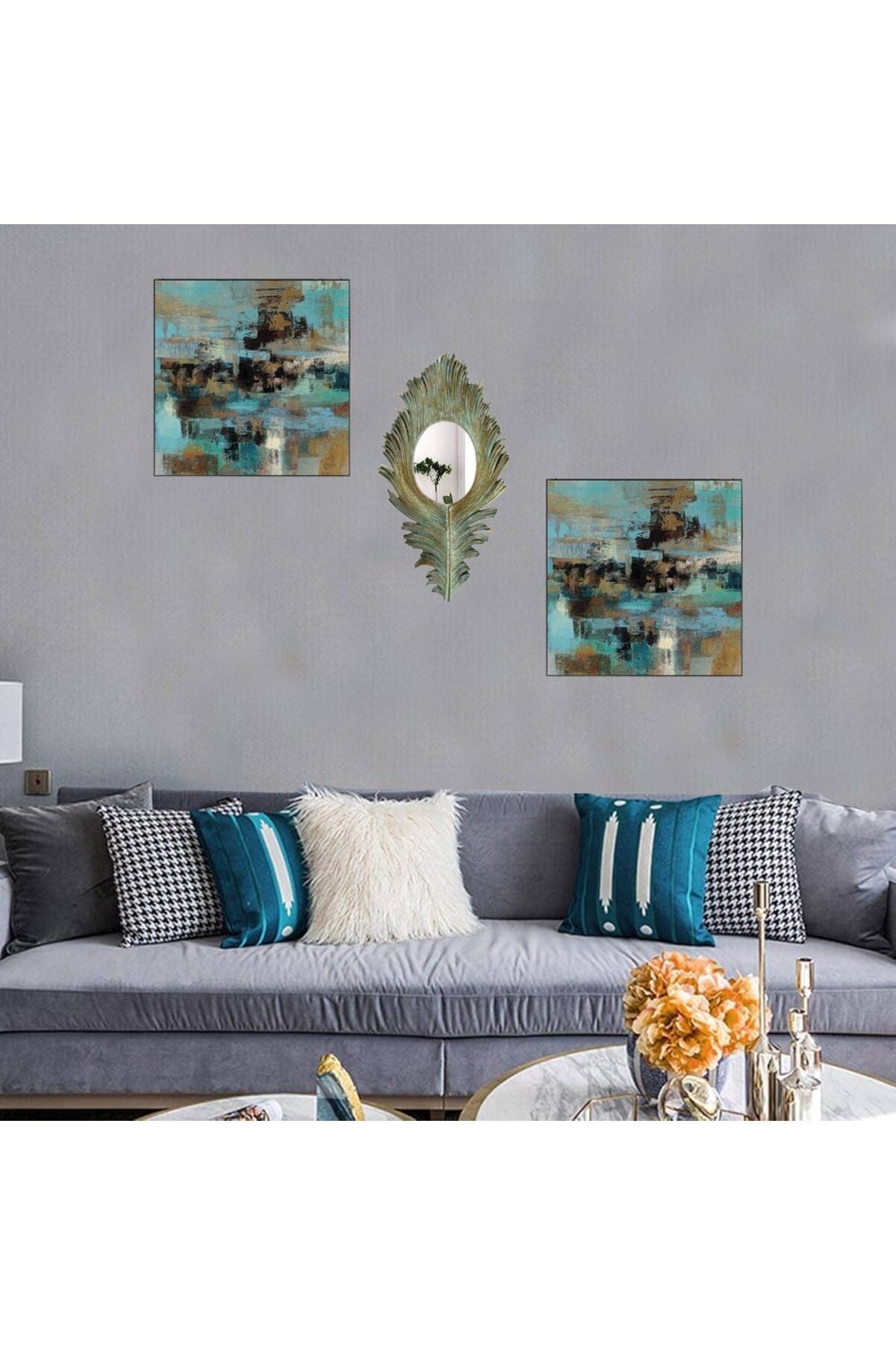 Mayurasana - Peacock Feather Patterned Frame - Feather Frame Mirror
