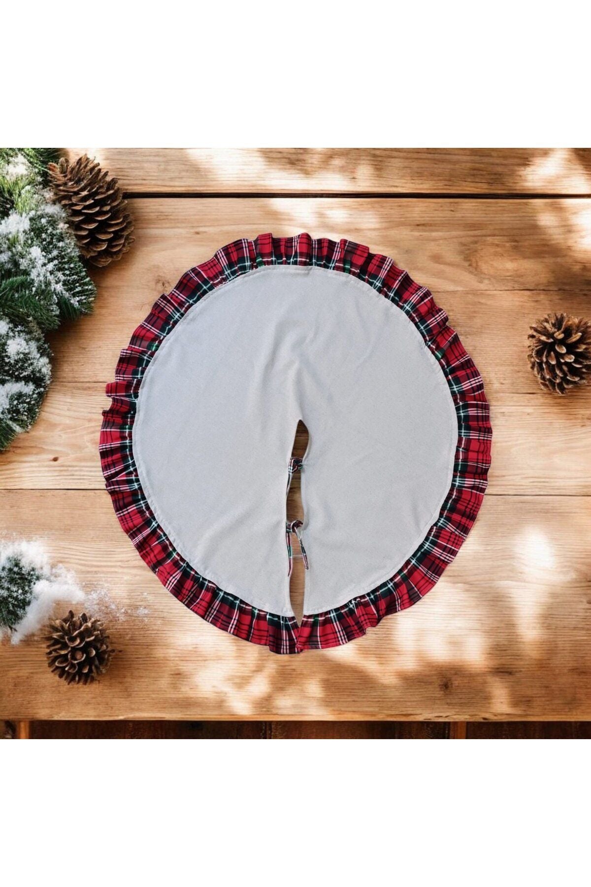 Buldan Linen Plaid Ruffle Christmas Tree Cover Large Size 90 cm